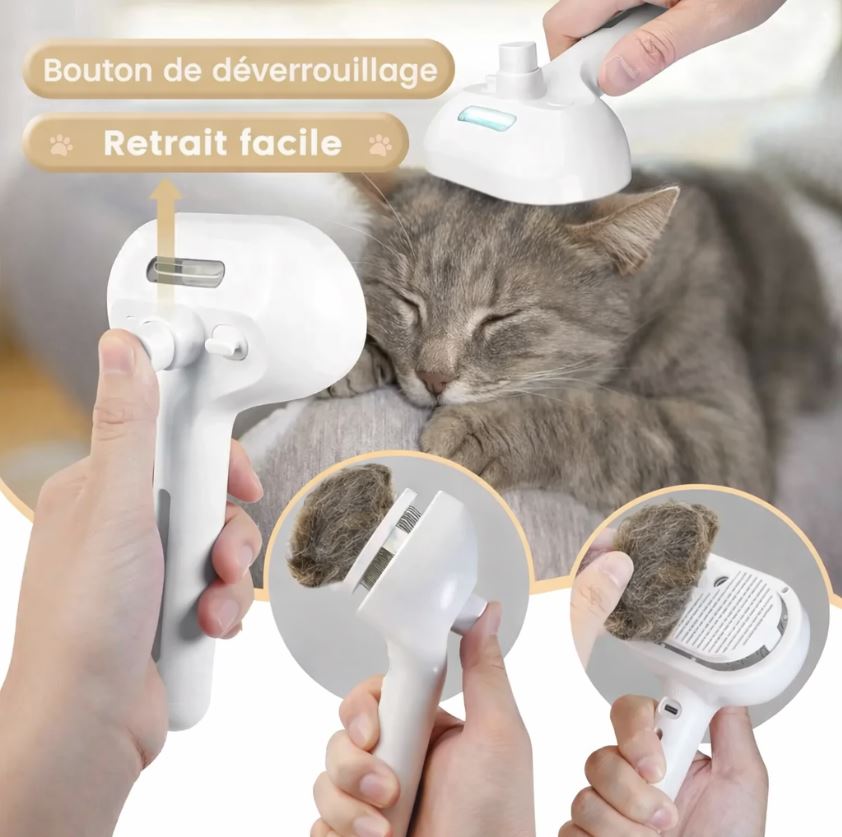 Brosse Vapeur Anti-Poils pour Chats et Chiens