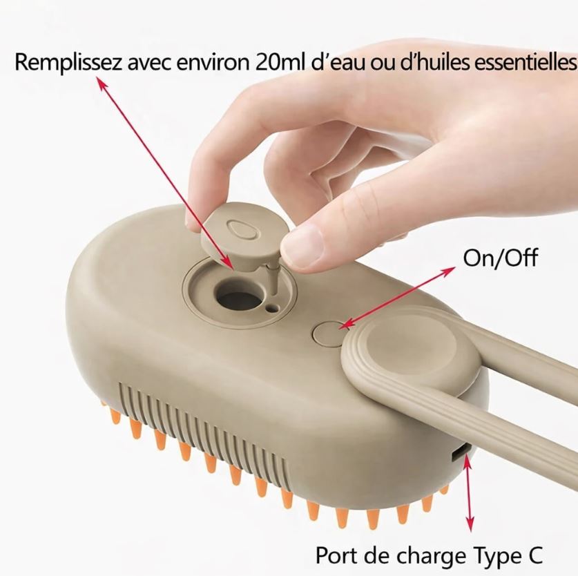 Brosse Vapeur Anti-Poils pour Chats et Chiens